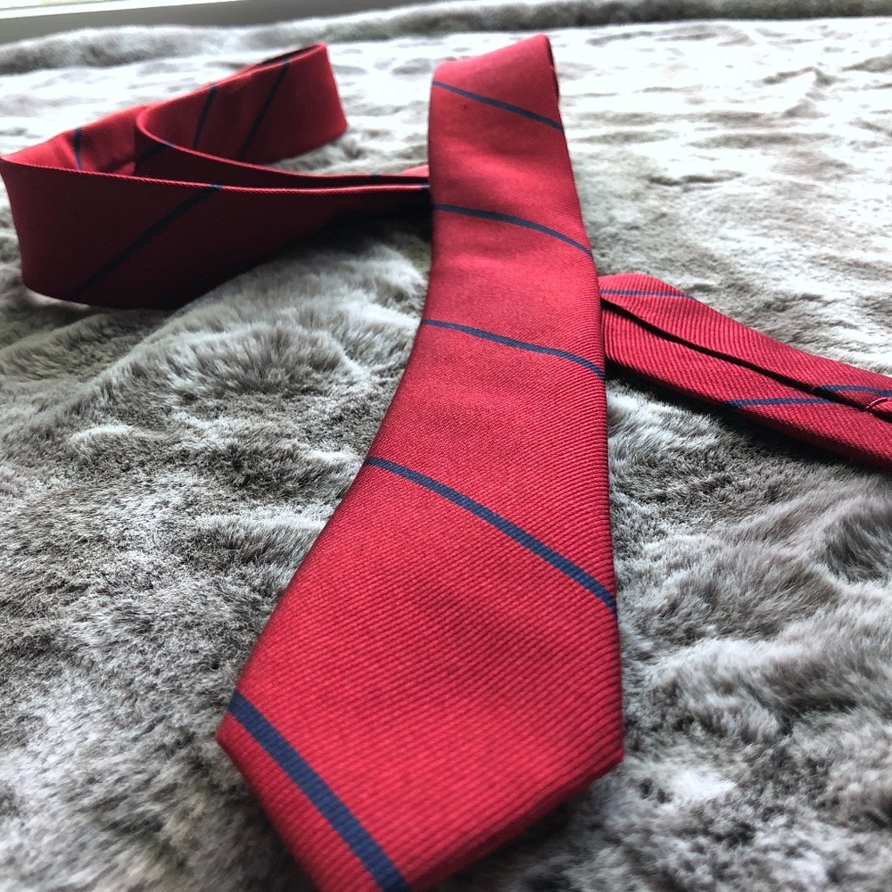 2x Tie Bar Delta Stripe Ties, super skinny, silk - Picture 3 of 15